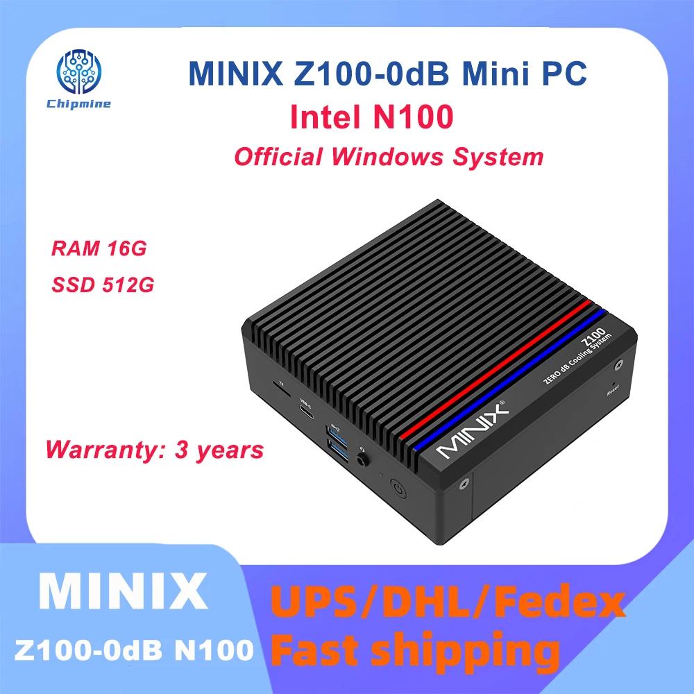 MINIX Z100-0dB  N100 ̹ Ҹ ̴ PC, 繫 Ȩ , DDR4 PC,  11  PC, ũž ǻ, 16G, 512GB